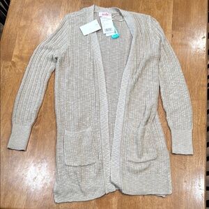 Red Cream Cardigan Sweater Open Front Chunky Knit